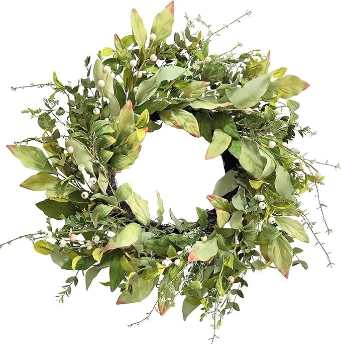 SASUKA 22" Spring Green Wreath for Front Door, Artificial Handcraft Greenery Wreaths,Branches wit... | Amazon (US)