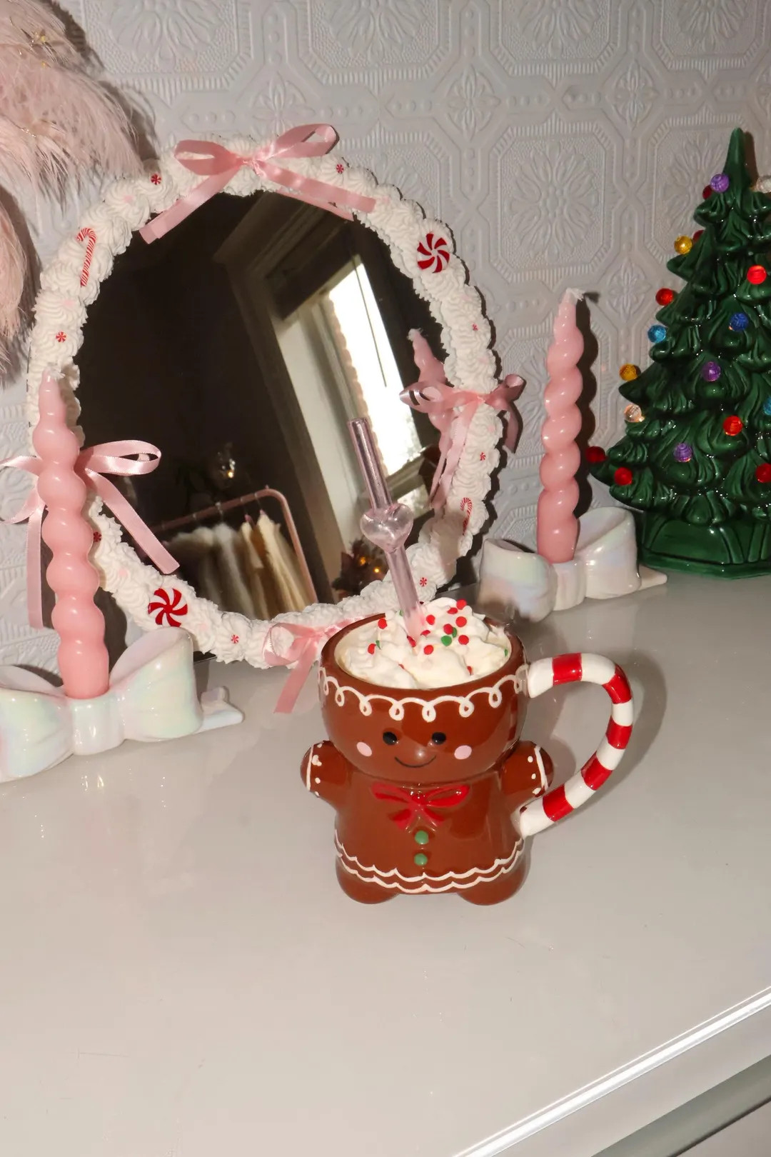 Christmas Coquette Candy Cane Bow Faux Cake Mirror - Etsy | Etsy (US)