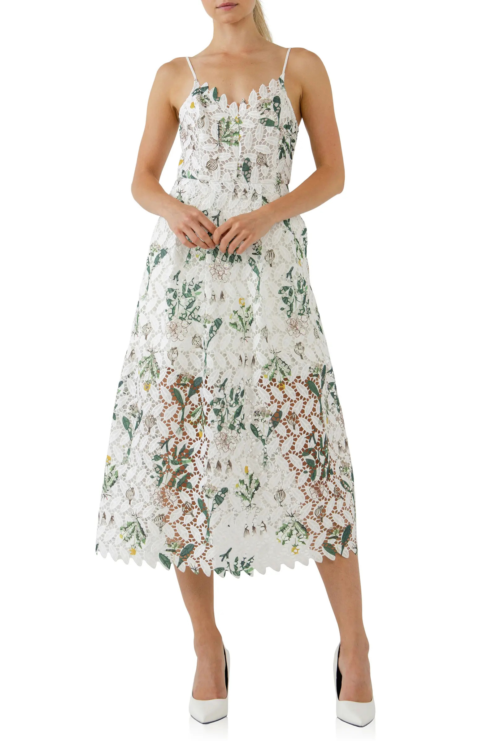 Floral Print Lace Midi Dress | Nordstrom