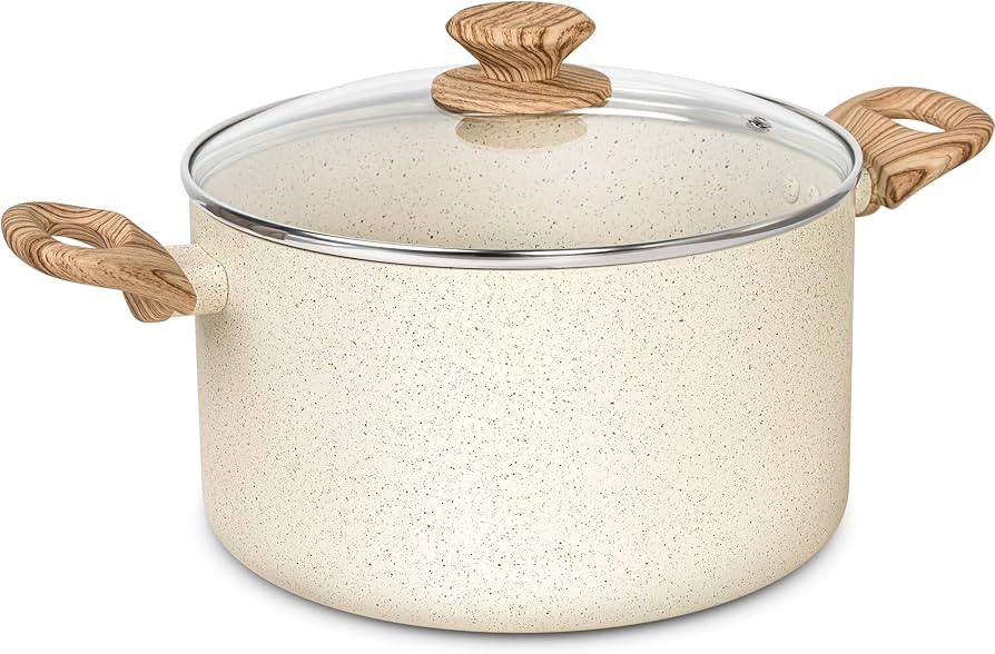 MICHELANGELO Nonstick Stock Pot, 6 Quart Cooking Pot with Lid, Induction Soup Pot White Granite, ... | Amazon (US)