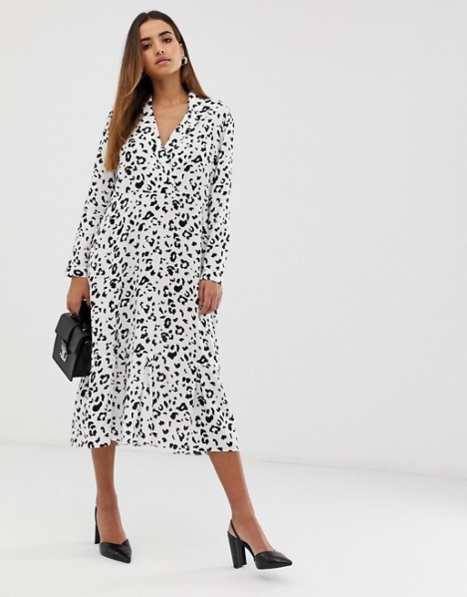 ASOS DESIGN collar detail midi dress in mono leopard print | ASOS US