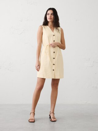 Linen-Blend Button-Front Above-Knee Dress | Banana Republic Factory