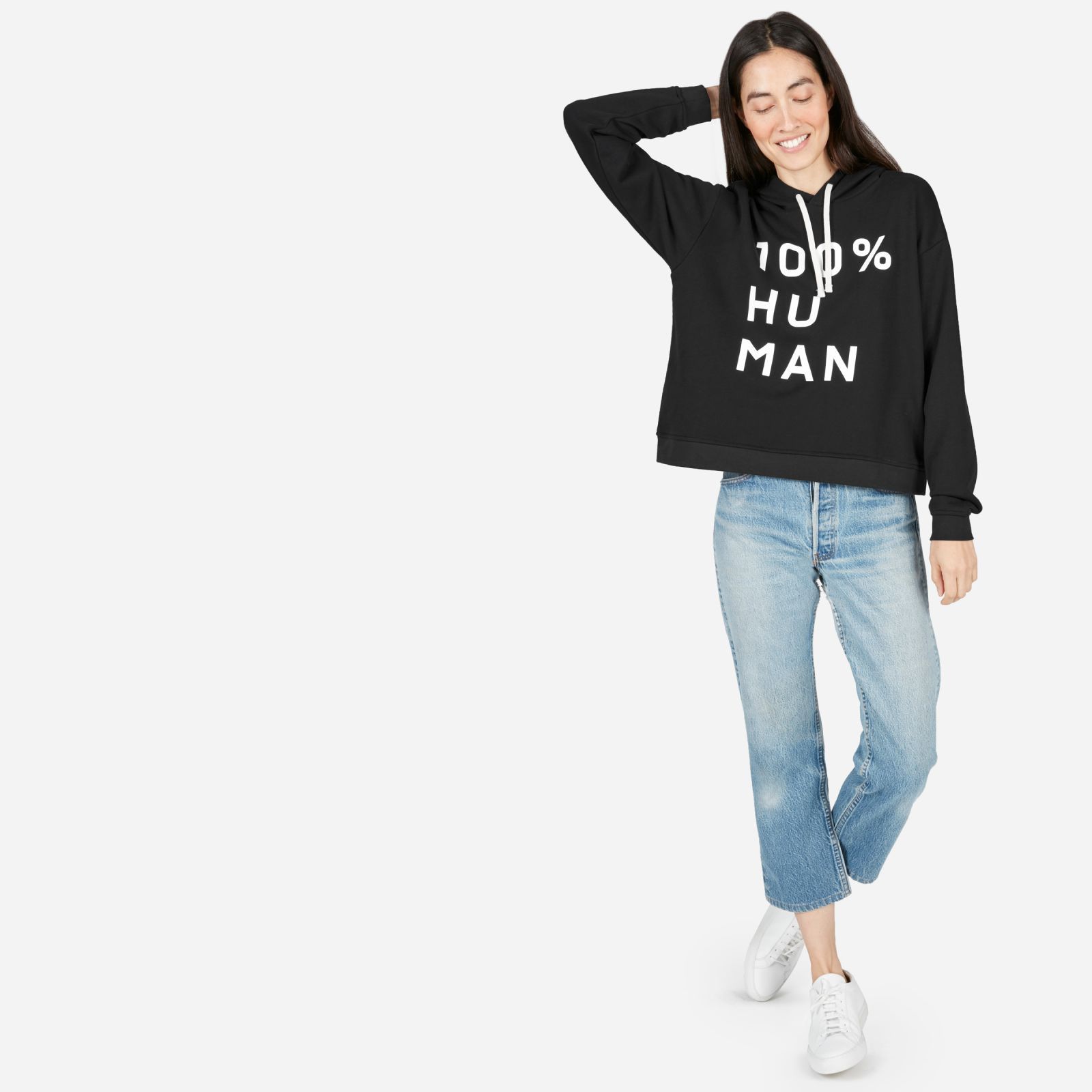 Women's 100% Human French Terry Hoodie in Large Print by Everlane in Black, Size XXS | Everlane
