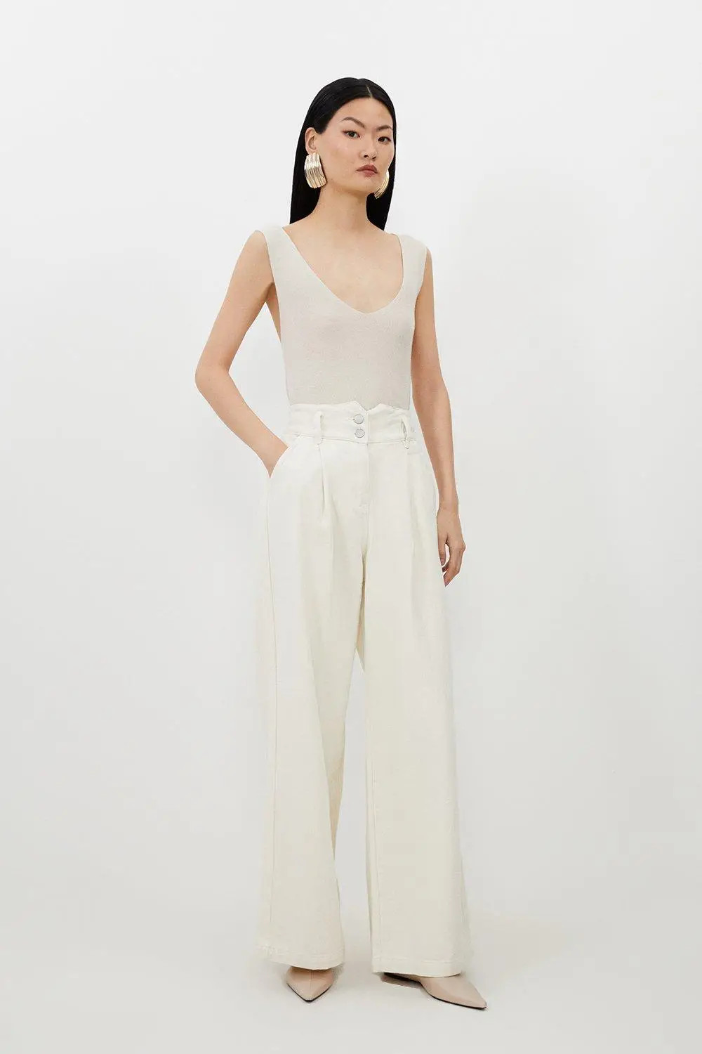 Denim Wide Leg Trousers | Karen Millen