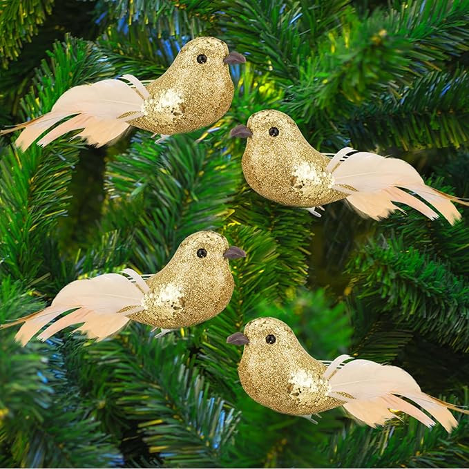 Cosweet 12 Pcs Gold Cardinal Artificial Birds with Clip - Cardinal Bird Christmas Ornament with F... | Amazon (US)