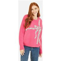 Yumi Mid Pink Sequin Embellished Bow Knit Jumper New Look | New Look (UK)