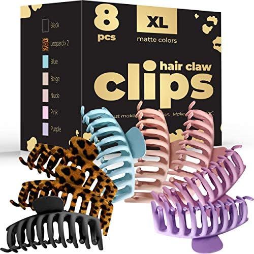 Hair Claw Clips (8 Pack), Large Hair Clips for Women (Trendy Matte Colors), Claw Clips for Thick ... | Amazon (US)
