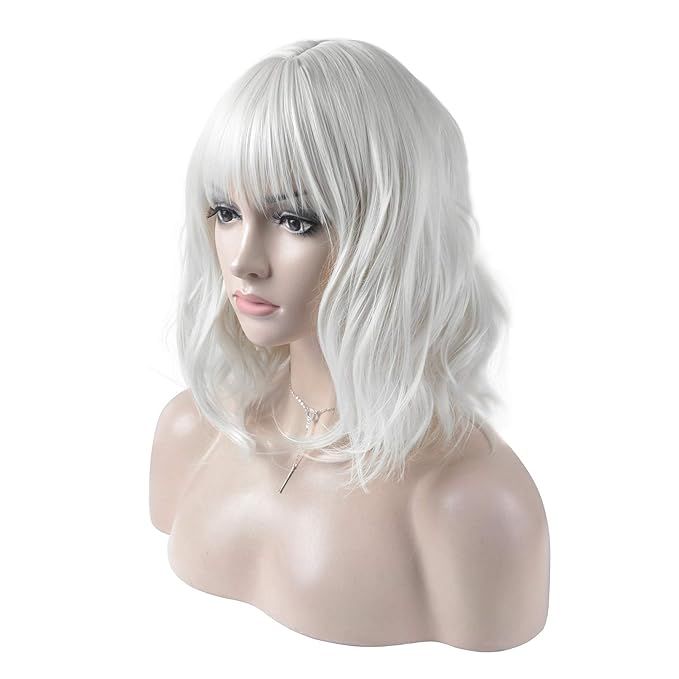 DAOTS 14 Inches Curly Wigs with Bangs for Women Girls Heat Resistant Synthetic Hair Wig (Silver W... | Amazon (US)