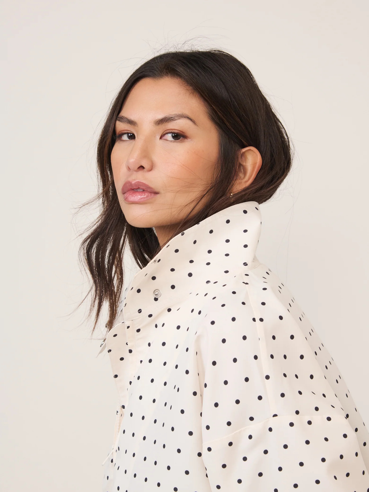 White Polka Dot Funnel Neck Windbreaker Jacket | Nobody's Child