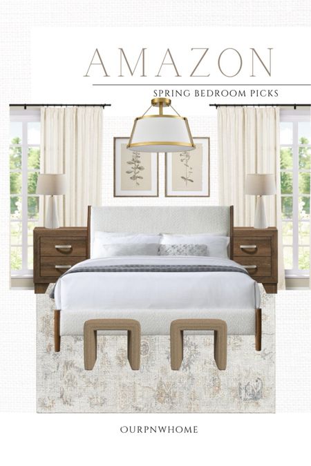 Amazon home finds for the spring bedroom!

Boucle bed frame, upholstered bed frame, tan ottomans, boucle footstools, wood nightstands, fluted table lamp, ivory curtains, semi-flush mount lighting, botanical artwork, floral wall art, area rug, metal home

#LTKhome #LTKSeasonal #LTKstyletip
