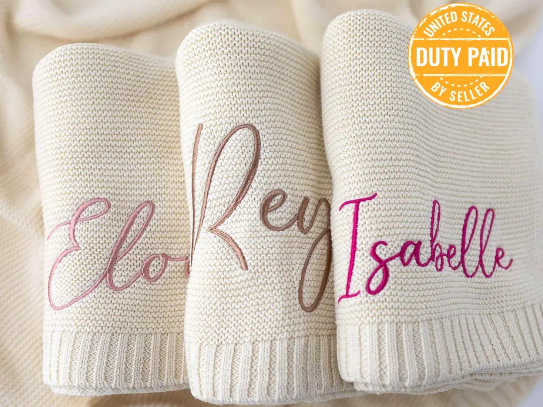 Personalized Knit Cotton Baby Blanket: Embroidered Monogram, Stroller Blanket (30x40 Inches) - Et... | Etsy (US)