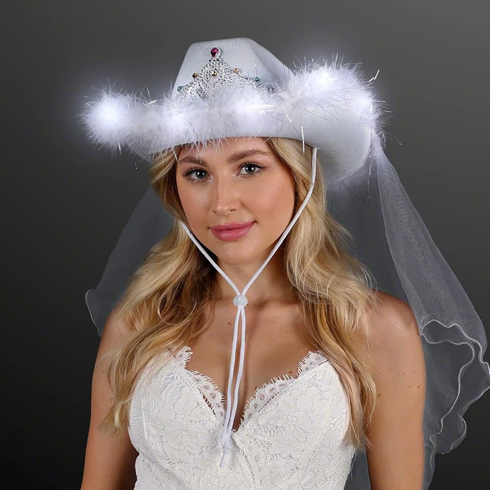 White LED Light Up Cowgirl Hat with Removable Bridal Veil | Amazon (US)