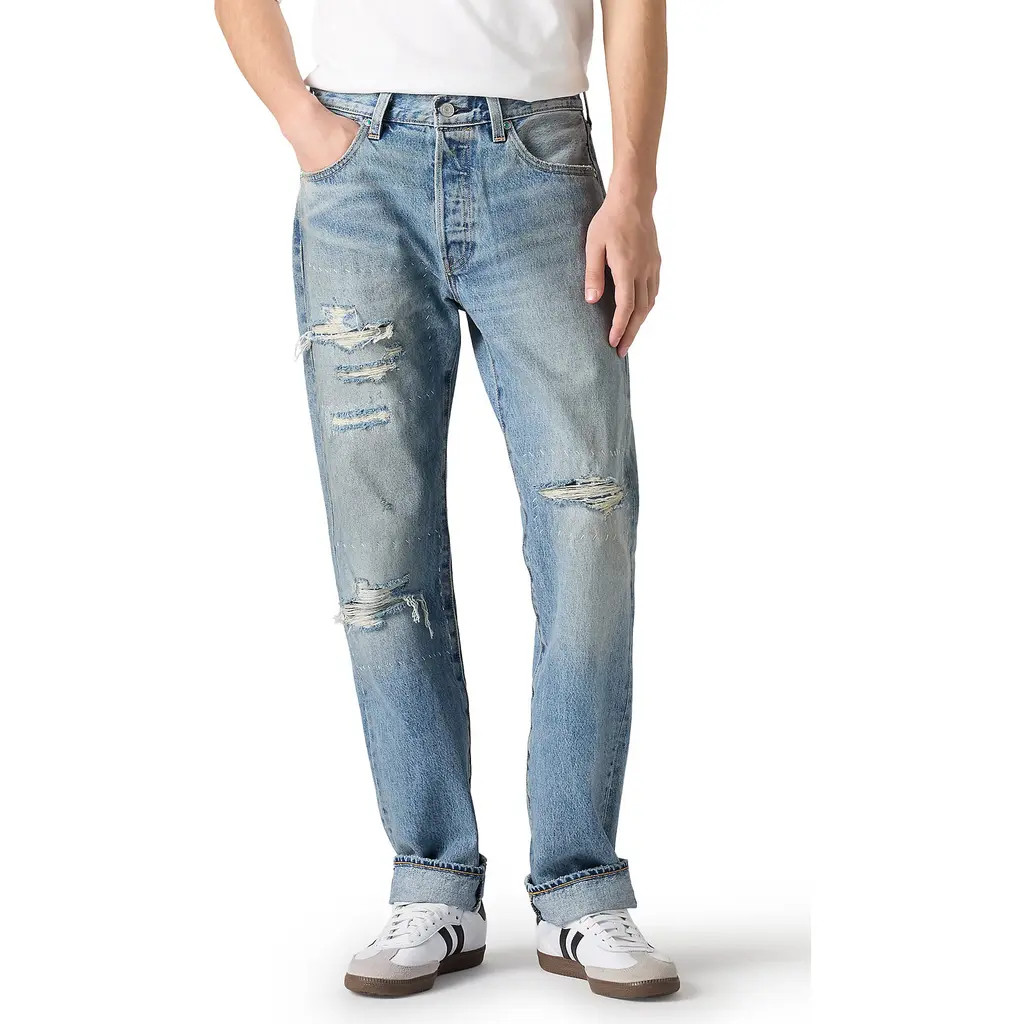 levi's 501® Original Straight Leg Selvedge Jeans in Turquoise Rivet Dx Selv at Nordstrom, Size 32 X 32 | Nordstrom