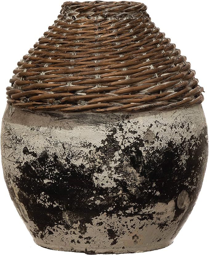 Amazon.com: Creative Co-Op Hand-Woven Rattan & Clay, Distressed White (Each One Will Vary) Vase, ... | Amazon (US)