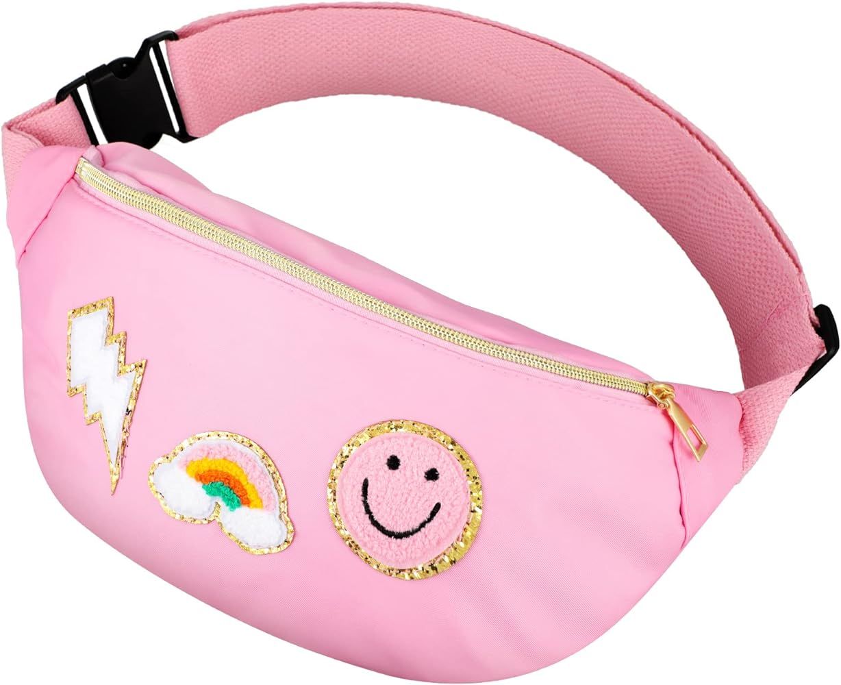 Sotiff Preppy Patch Nylon Fanny Pack Lightning Waist Pack Bag Adjustable Smile Face Fanny Packs for  | Amazon (US)