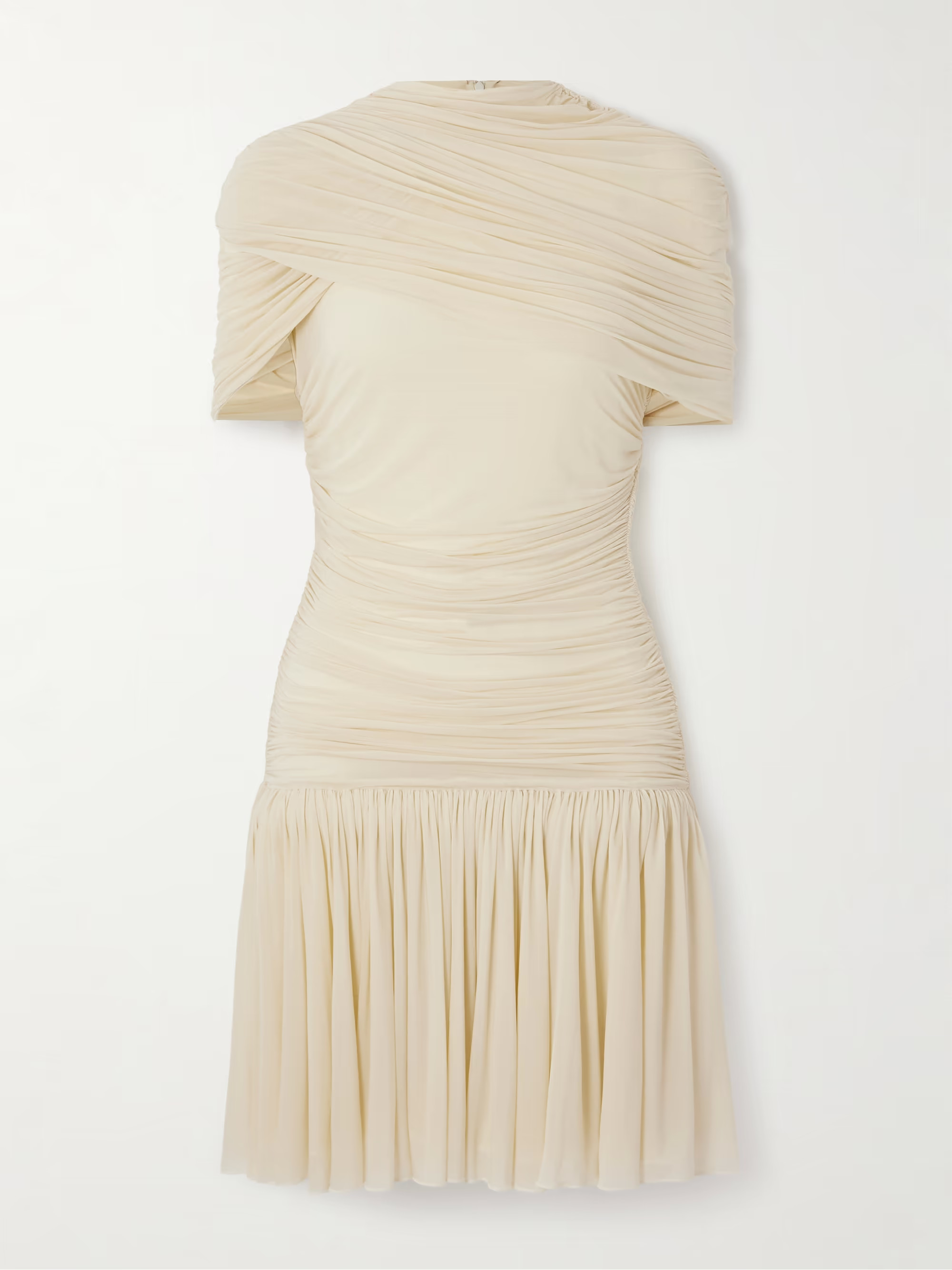 Cape-effect draped ruched jersey mini dress | NET-A-PORTER (UK & EU)