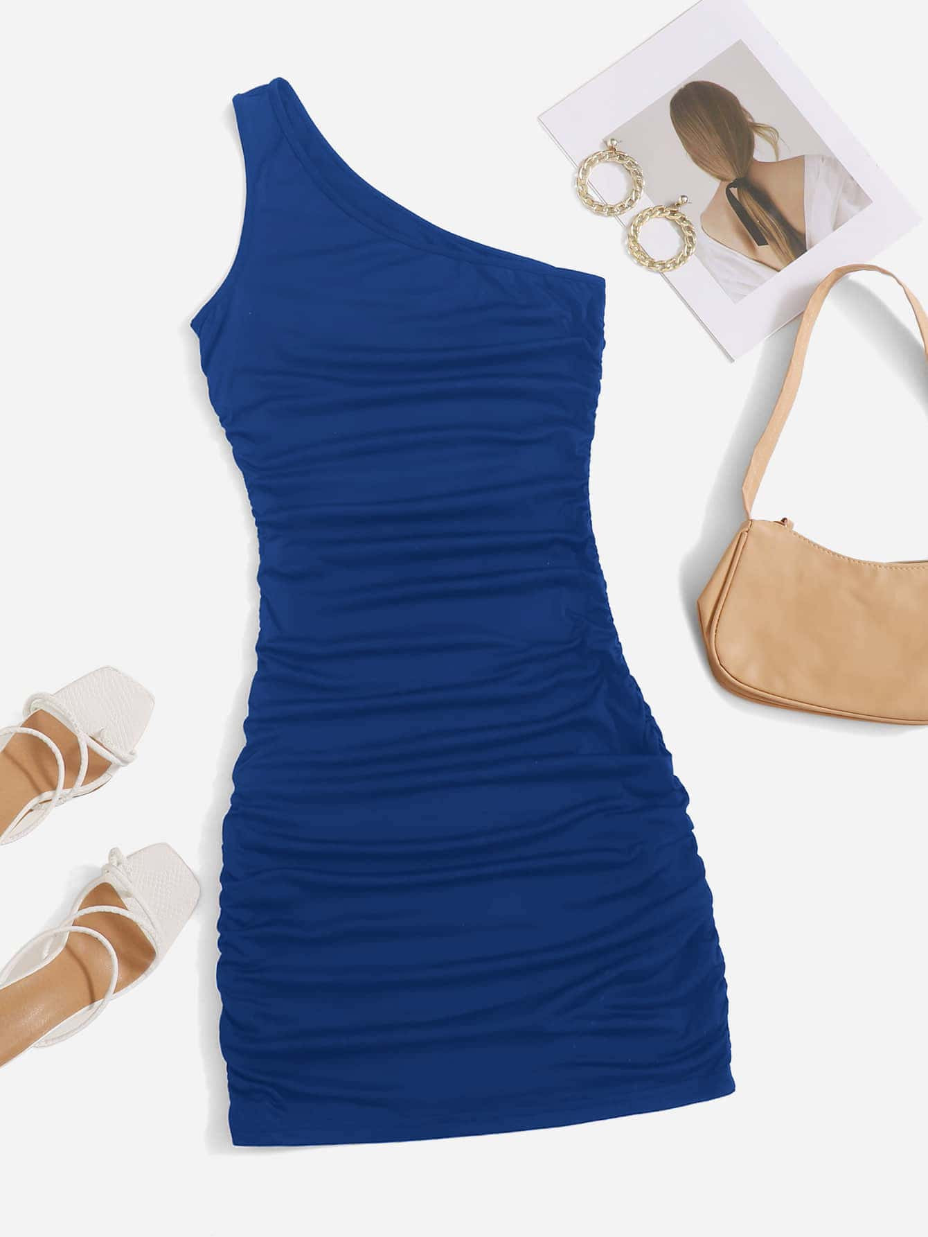 Chiquease Vestido ajustado de un hombro fruncido | SHEIN