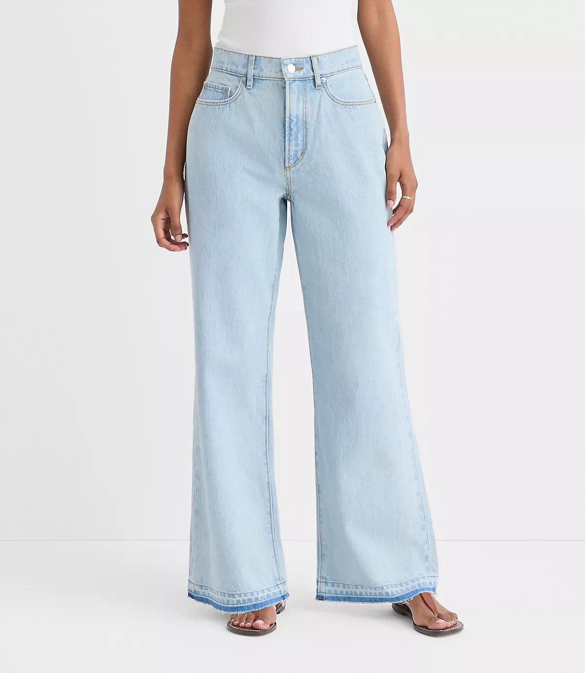 Rivete Tall Unpicked High Rise Wide Leg Jeans in Wave Wash | LOFT