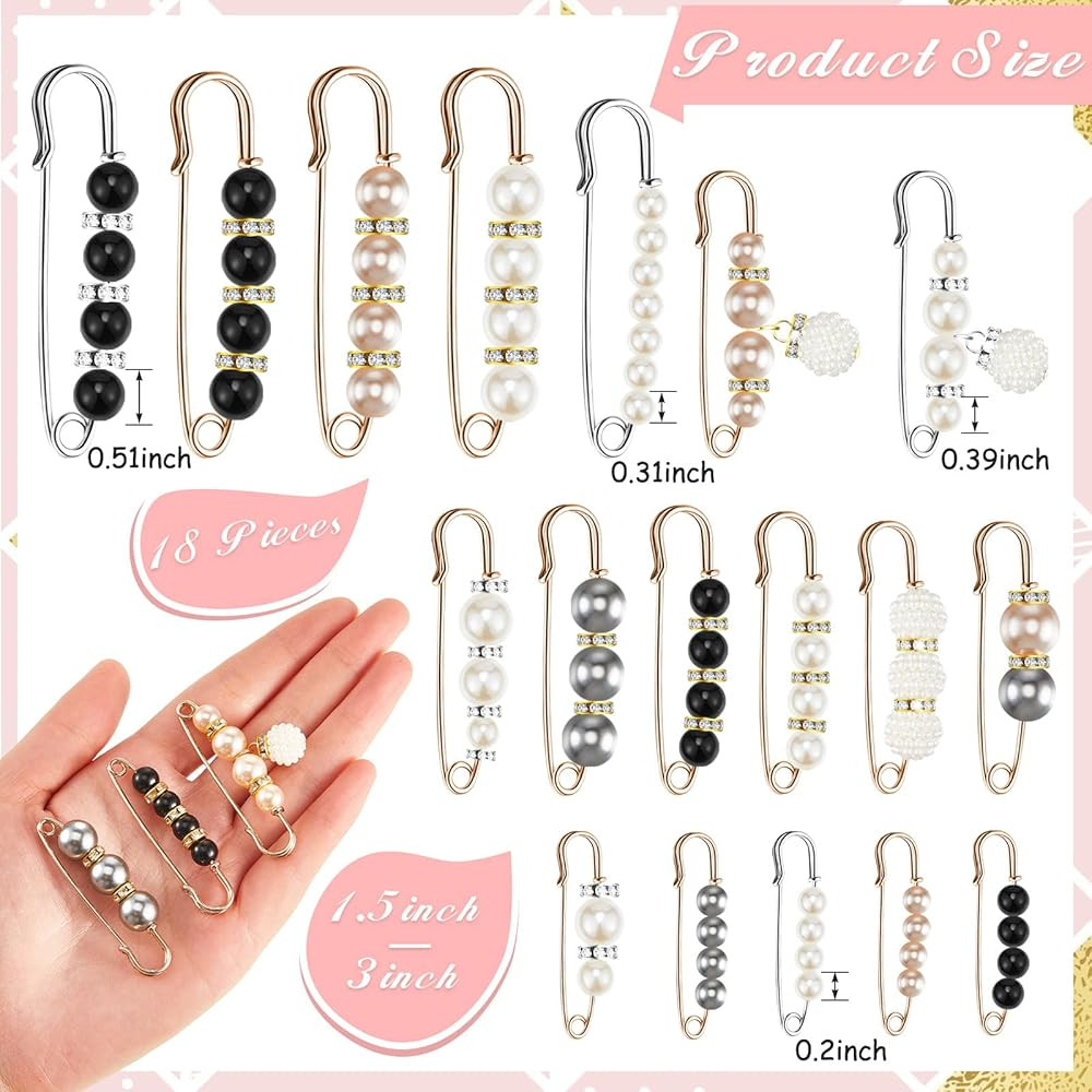 18 Piece Pearl Brooch Pins Sweater Shawl Clips Faux rhinestone Pearls Brooch Decorative Collar Sa... | Amazon (US)