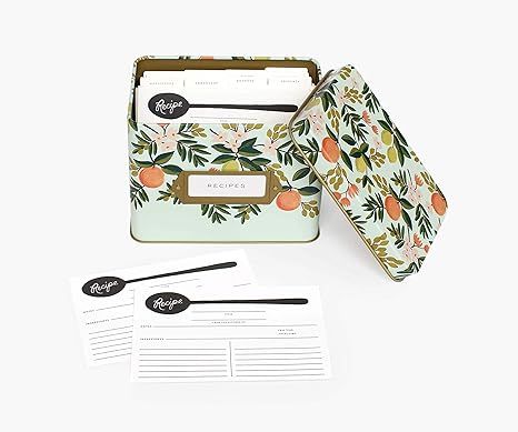 Rifle Paper Co. Citrus Floral Recipe Tin, Gold Metallic Interior, Gold-Framed Label On Front, Inc... | Amazon (US)