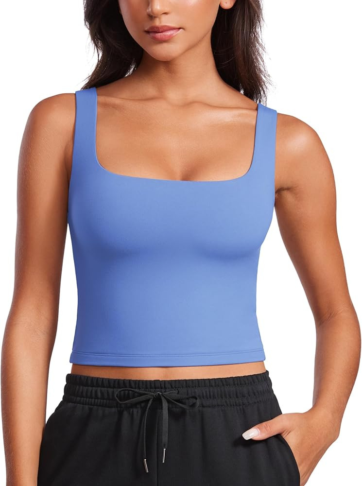 CRZ YOGA Womens Butterluxe Double Lined Square Neck Tight Tank Tops Sleeveless Workout Cropped Ca... | Amazon (US)