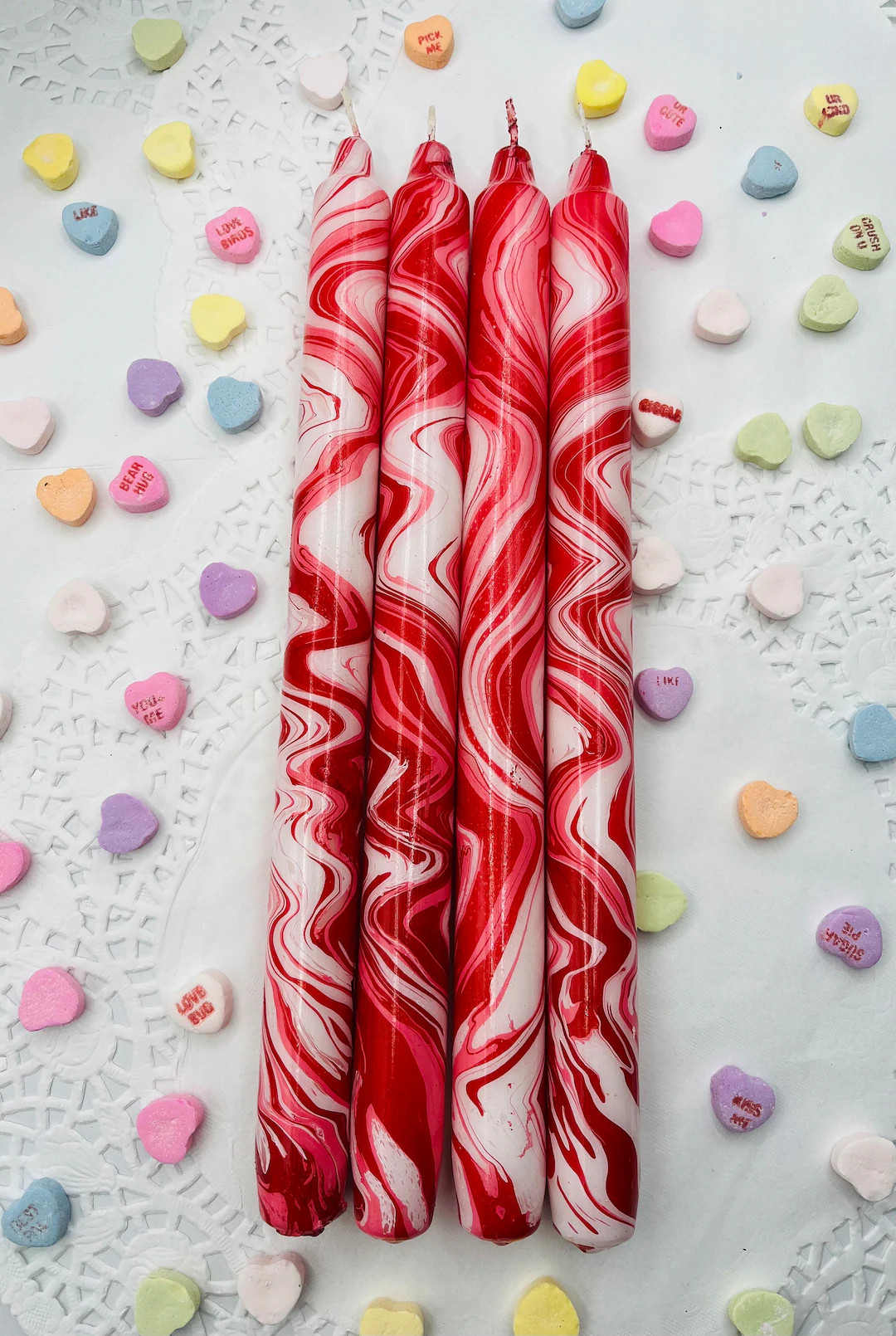 Marbled Taper Candle Valentine Swirl Romantic Dip-dyed Candlestick Handpainted Home Decorating Gi... | Etsy (US)