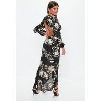 Black Open Back Floral Maxi Dress | Missguided (UK & IE)