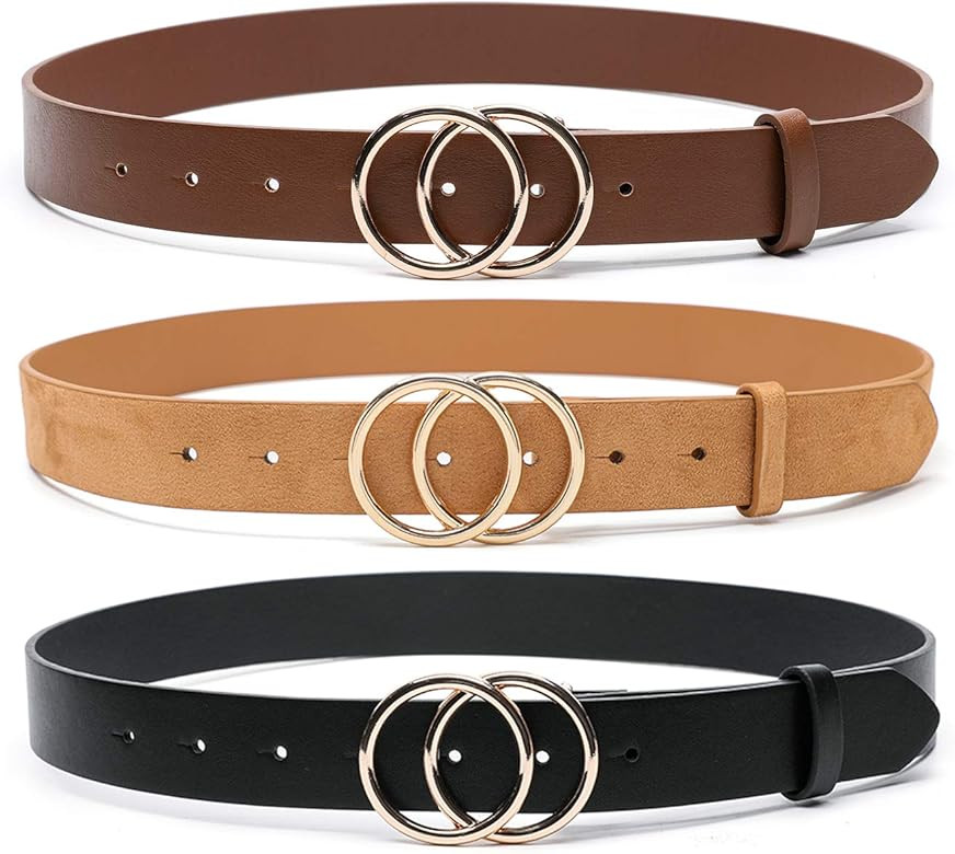 MORELESS 3 Pack Women's Faux Leather Belts for Jeans Dress Pants, Fashion Waist Belts with Double... | Amazon (US)