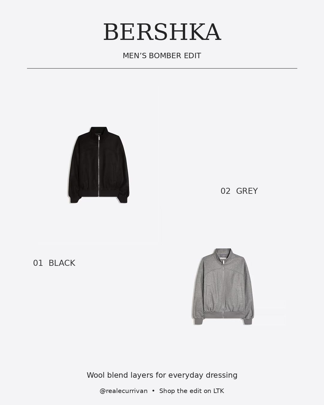 The Bershka bomber edit 🖤 Two wool blend layers in black and grey for an easy autumn wardrobe. Wear over a plain tee or fine knit with denim or tailored trousers. Which colour would you choose? Tap the exact product tags to shop.

#MensStyle #MensFashion #Bershka #BomberJacket #AutumnStyle #SmartCasual 

 #LTKuk #LTKautumn #LTKmens