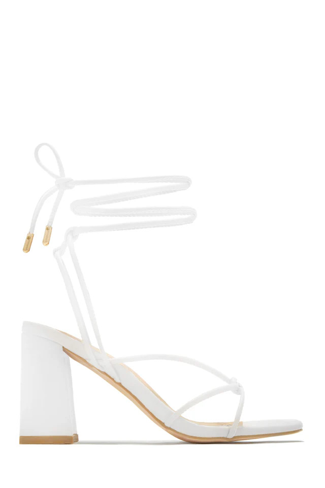 Miss Lola | Briella Tan Lace Up Block Heels | MISS LOLA
