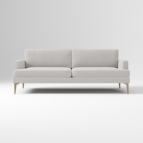 Andes 86in Sofa, Performance Washed Canvas Frost Gray, Blackened Brass | West Elm (US)