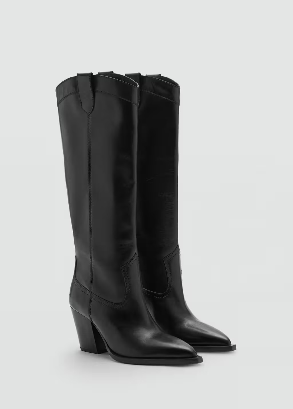 Cowboy leather boots black - Women - 10 - MANGO | Mango (US/MX/AU)