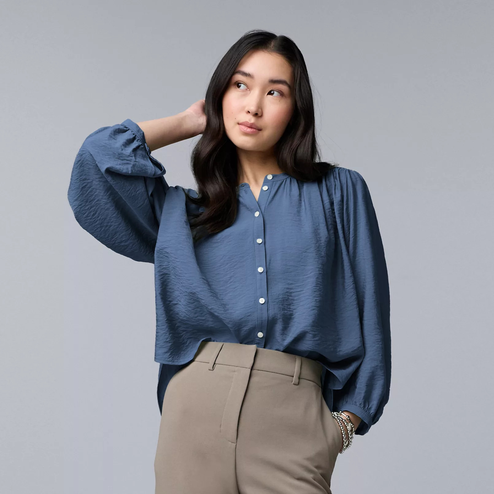 Petite Simply Vera Vera Wang Shirred Balloon Sleeve Shirt | Kohl's