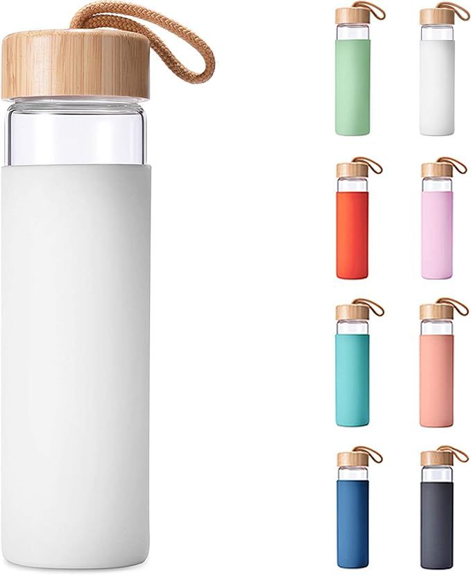 20 Oz Borosilicate Glass Water Bottle with Bamboo Lid and Silicone Sleeve – Reusable BPA Free ... | Amazon (US)