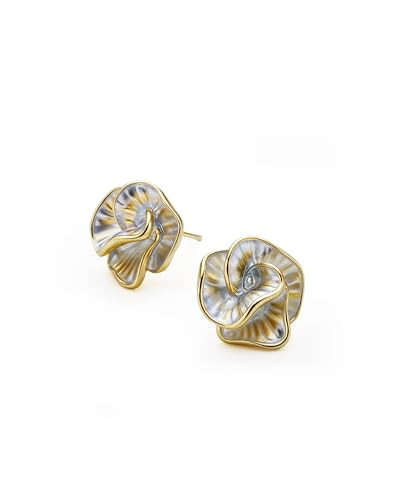 14k Gold Plated Two-Tone Flower Stud Earrings, Floral Chunky women studs | Amazon (US)