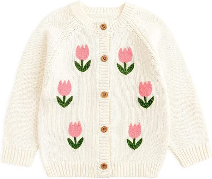Amazon.com: Simplee kids Infant Sweater Beige Girl Sweater Knitted Cardigan for Toddler 1-7T Open... | Amazon (US)
