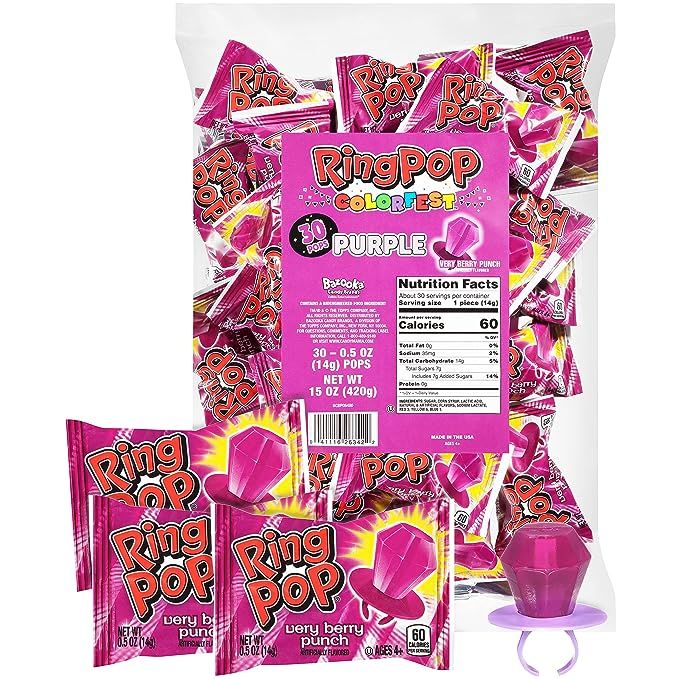 Ring Pop Individually Wrapped Purple Very Berry Punch Party Pack – 30 Count Very Berry Punch Fl... | Amazon (US)