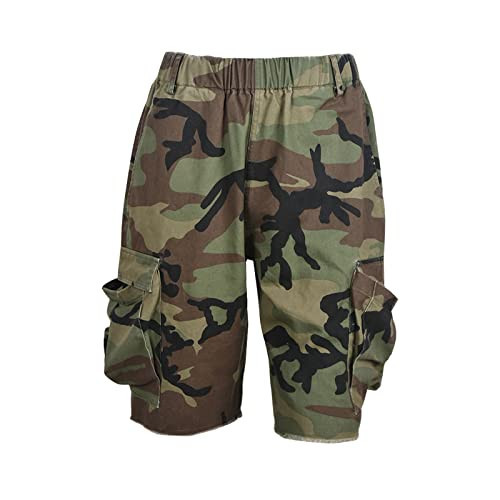 Botillosh Women's Camo Shorts Elastic Waist Casual Loose Fit High Waisted Camo Short Comfy Multi Pocket Camouflage Shorts | Amazon (US)
