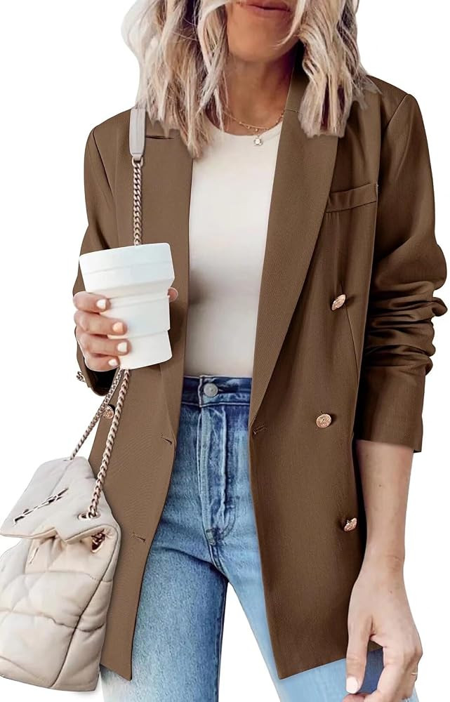 Dokotoo Womens Double Breasted Blazer Jackets Casual Blazers Open Front Long Sleeve Lapel Collar ... | Amazon (US)