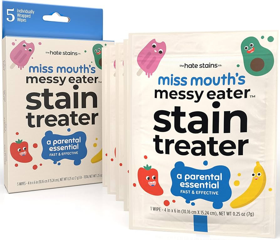 Miss Mouth's Messy Eater Stain Treater Wipes - 5 Pack Stain Remover - Newborn & Baby Essentials -... | Amazon (US)