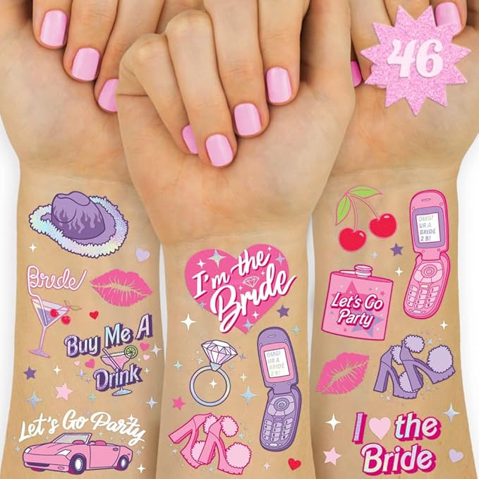 xo, Fetti Pink Bachelorette Temporary Tattoos - 46 Foil Styles | Bachelorette Party Decoration, B... | Amazon (US)