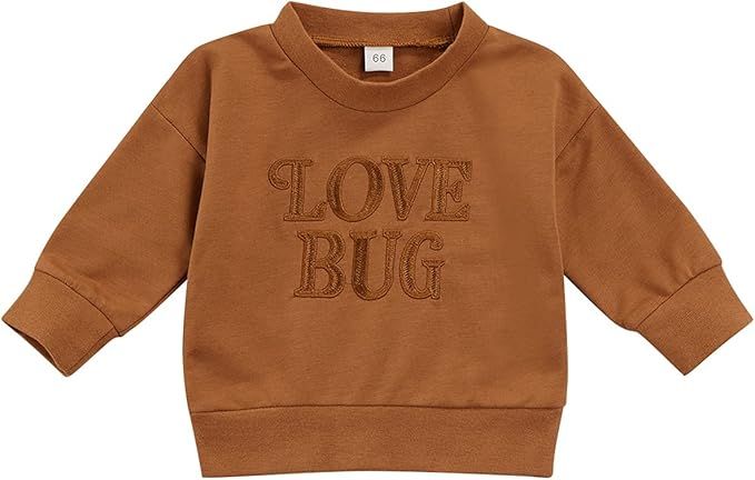 Newborn Baby Boy Girl Sweatshirt Love Bug Embroidery Long Sleeve Pullover Sweater Infant Fall Clo... | Amazon (US)