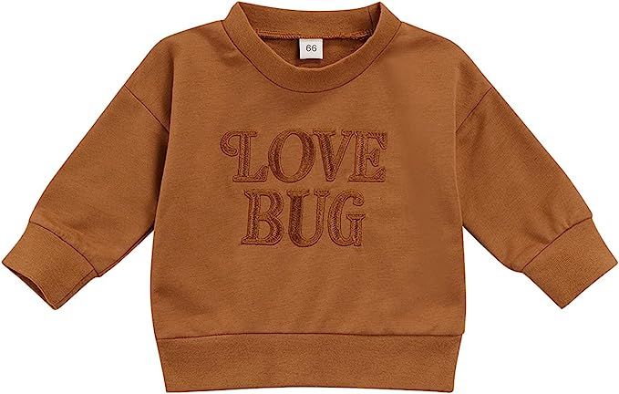 Newborn Baby Boy Girl Sweatshirt Love Bug Embroidery Long Sleeve Pullover Sweater Infant Fall Clo... | Amazon (US)
