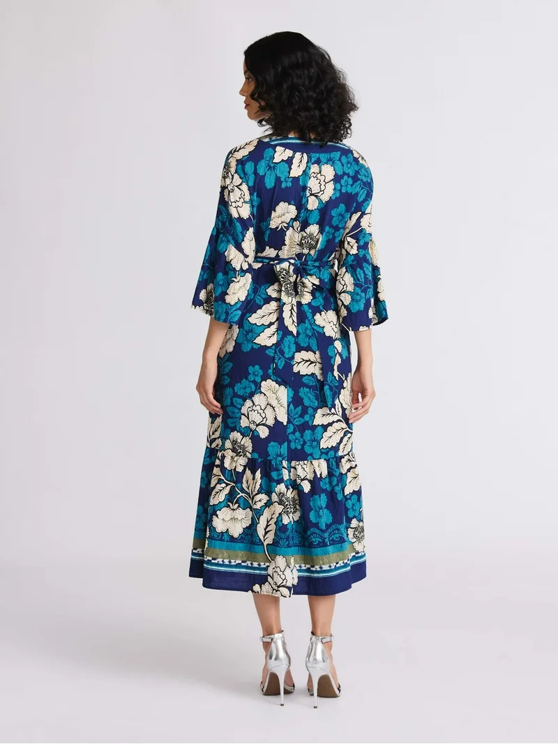 Sofia by Sofia Vergara Women's Tie Back Dress with Wide Sleeves, Mid Calf Length, Sizes XS-4X | Walmart (US)