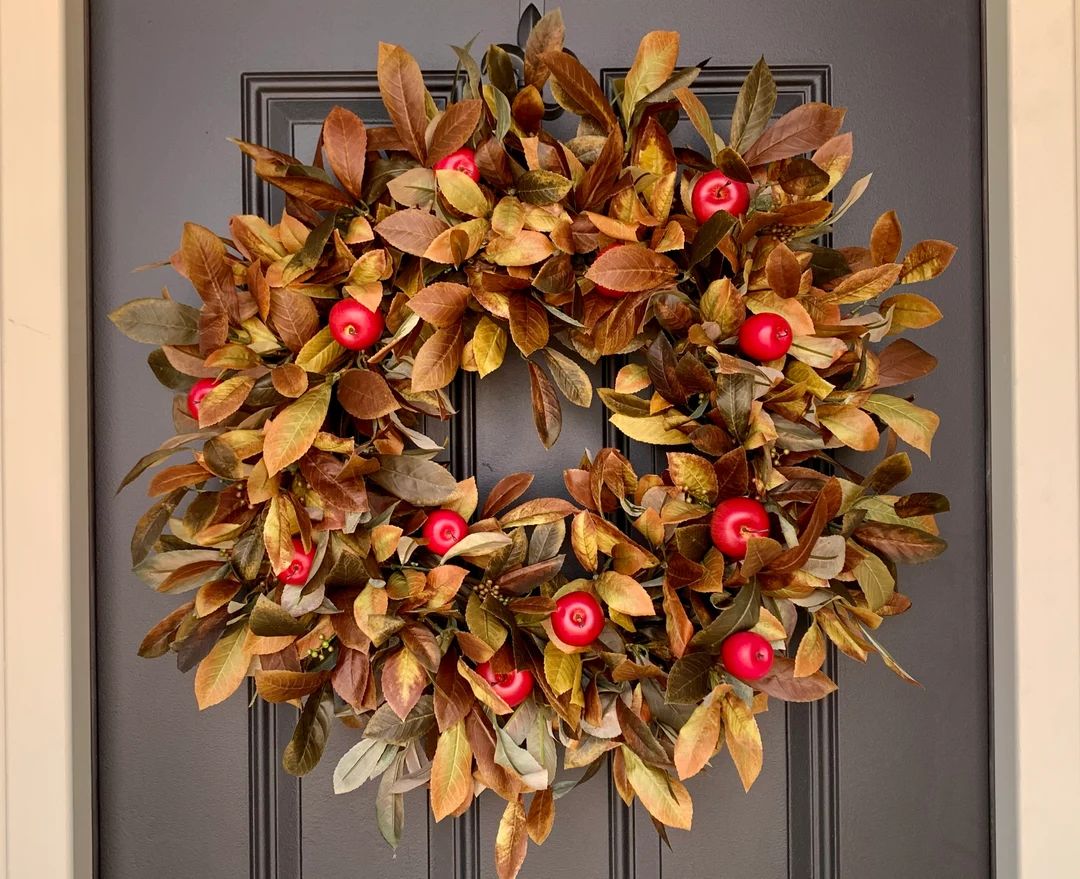 Outdoor Fall Foliage Wreath With Apples, Back to School Ideas - Etsy | Etsy (US)