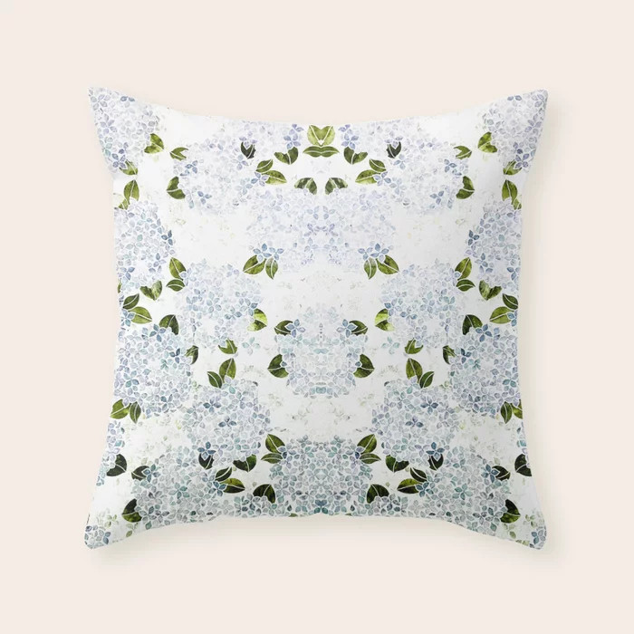 White Blue Ice Snow Hydrangea Throw Pillow | Society6
