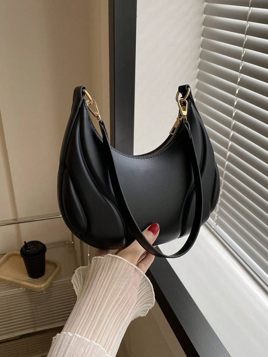 1pc PU Solid Color Zipper Closure Crescent Underarm Bag, Fashion Vintage Shoulder Bag Suitable Fo... | SHEIN