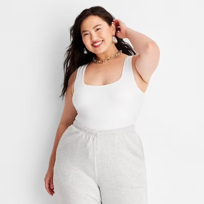 Women's Seamless Tank Bodysuit - A New Day™ White XXL: Nylon Spandex, Slim Fit, Square Neckline | Target