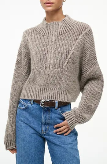 STAUD Hampton Crop Cotton Blend Half-Zip Sweater | Nordstrom | Nordstrom
