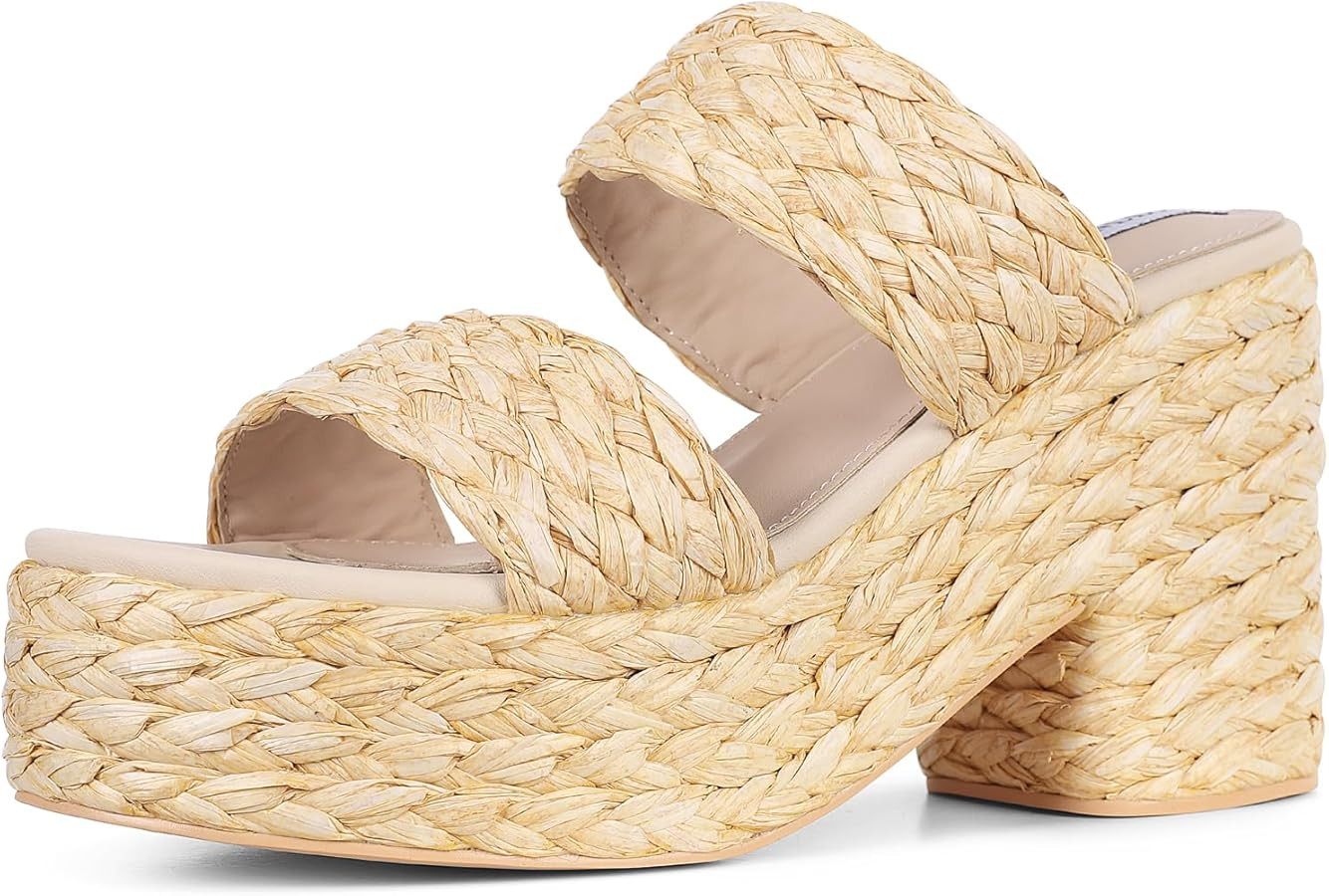 CYNLLIO Womens Platform Sandals Chunky High Heel Slides Open Toe Slip on Espadrilles Sandals Bohe... | Amazon (US)